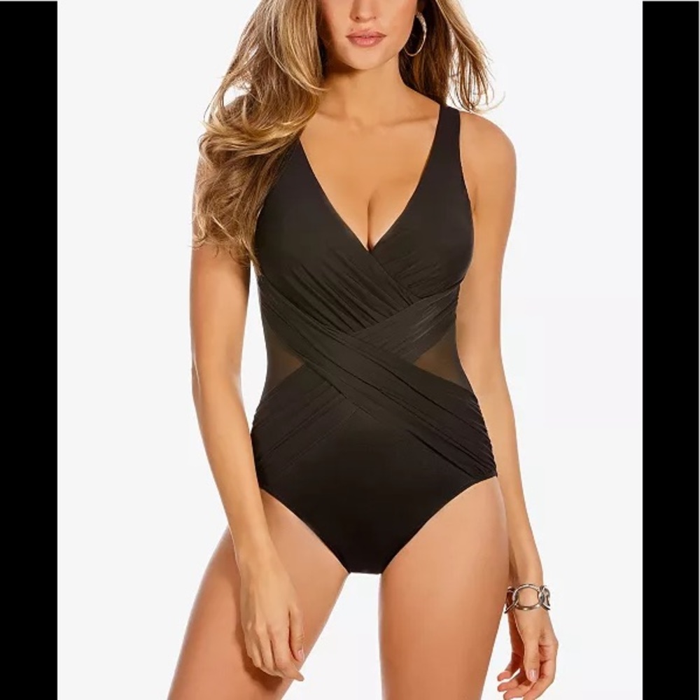 Miraclesuit - Solid Crossover With Mesh Swimsuit - image 1